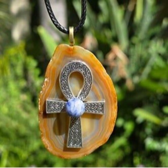 Natural Agate Celtic Knotwork Ankh Sodalite Bead Crystal Pendant - Picture 5 of 5